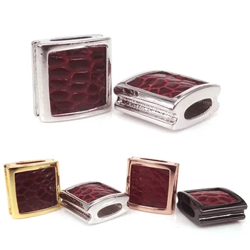 

Rose Gold Silver Black Gold Color & Red Python Leather Square Bead For Bracelet DIY Luxury Jewelry Accessories Charm Beads 10mm