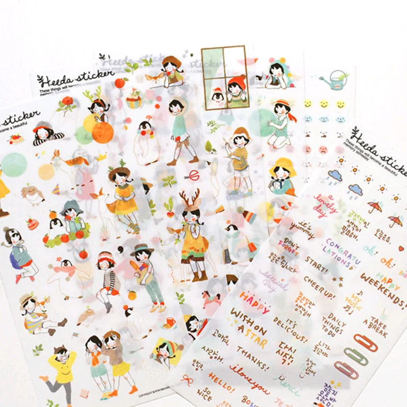 

Book Planner Mobile Sticker 6 Sheets/set Korean Lovely Kawaii Girl Diary Scrapbook Calendar DIY Notebook Label Decoration