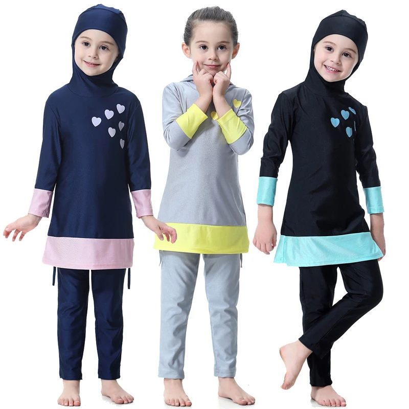 Muslim Swimwear Abaya Islamic Girl Kids Dubai Burkinis 2piece-Set Children Banador Traje-De-Bano