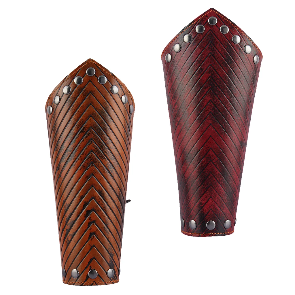Punk Arm Warmers Ancient Gothic Mens Leather Wrist Bracer with Embossing Guards Protector Wide for Female Male Biker |