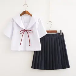 Корейская школьная Униформа Обувь для девочек японский JK костюм моряка для Для женщин короткий рукав топ + юбка Новая бесплатная доставка