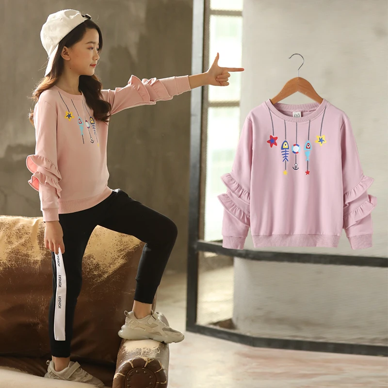 Новая детская одежда, весенне-осенний свитер для девочек, детские толстовки с героями мультфильмов для девочек, RT248