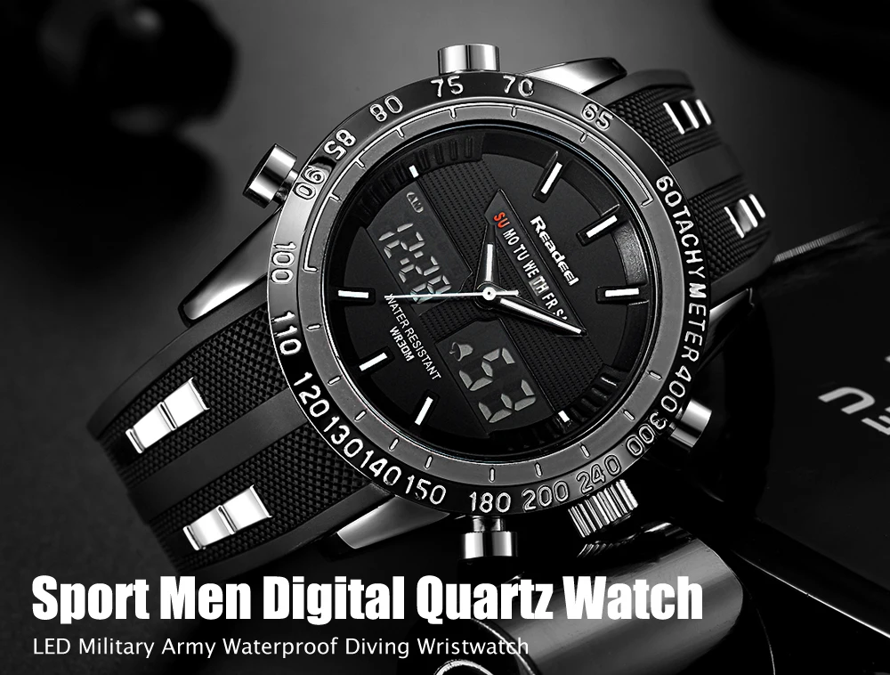 Роскошные брендовые часы, мужские спортивные часы, водонепроницаемый светодиодный цифровой кварцевые мужские военные наручные часы, мужские часы, мужские часы