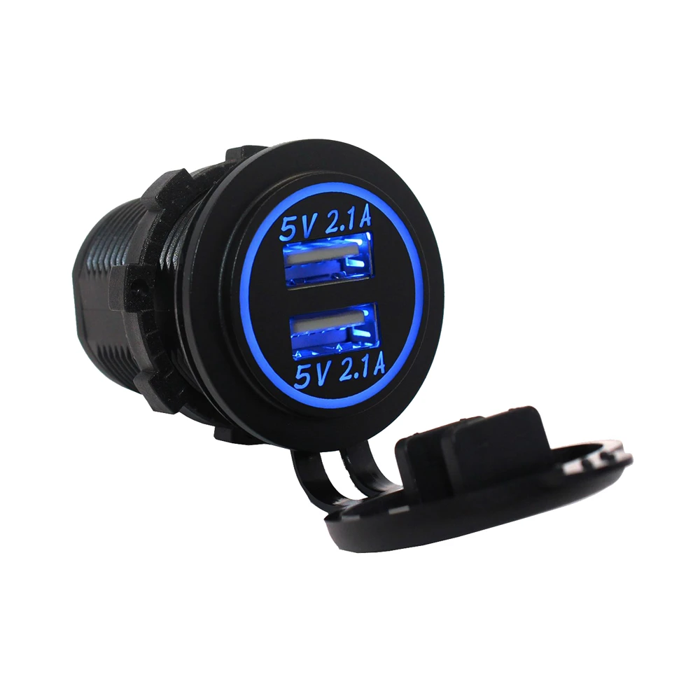 Цельнокроеное платье синий светодиод 5 В 4.2a Dual USB Автомобильное Зарядное устройство Auto Адаптеры питания с двойной разъем для автомобиля мотоцикла яхты