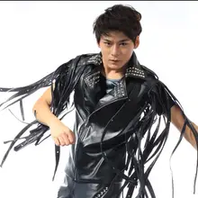 С кисточками, заклепками и молниями, кожаный жилет для певицы для сцены мужской жилет для мужчин брендовая мужская одежда пикантный топик 1 camisetas regatas адаптируемые под требования заказчика