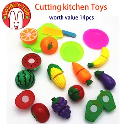 14 шт резки игрушки фрукты овощи Кухня игрушка, обучающая готовке играют дети развивающие игрушки Пластик Напитки Еда Kit Kat подарки