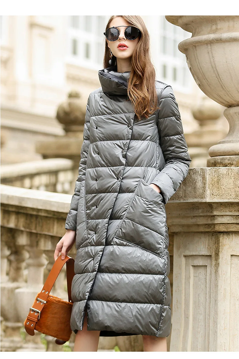 Two Side Wear Autumn Winter 90% White Duck Down Coat Women Light Down Long jacket Women warm Parkas A124