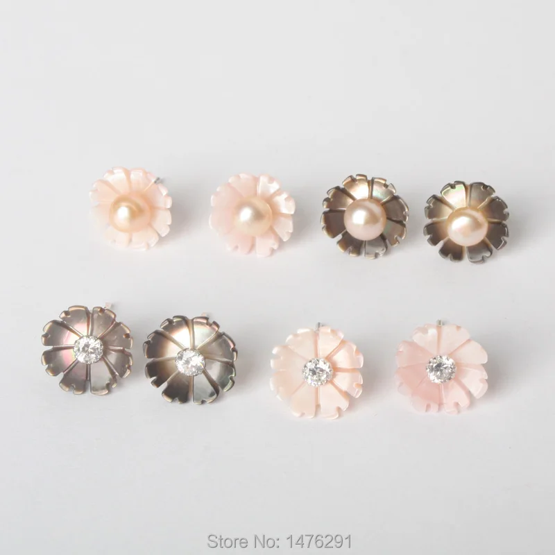 

10x10MM New Mother Pearl Shell 925 Silver Sun Flowers Stud Earrings 1 Pair