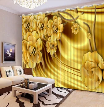

golden curtains rose curtain 3D Curtain Luxury Blackout Window Curtain Living Room