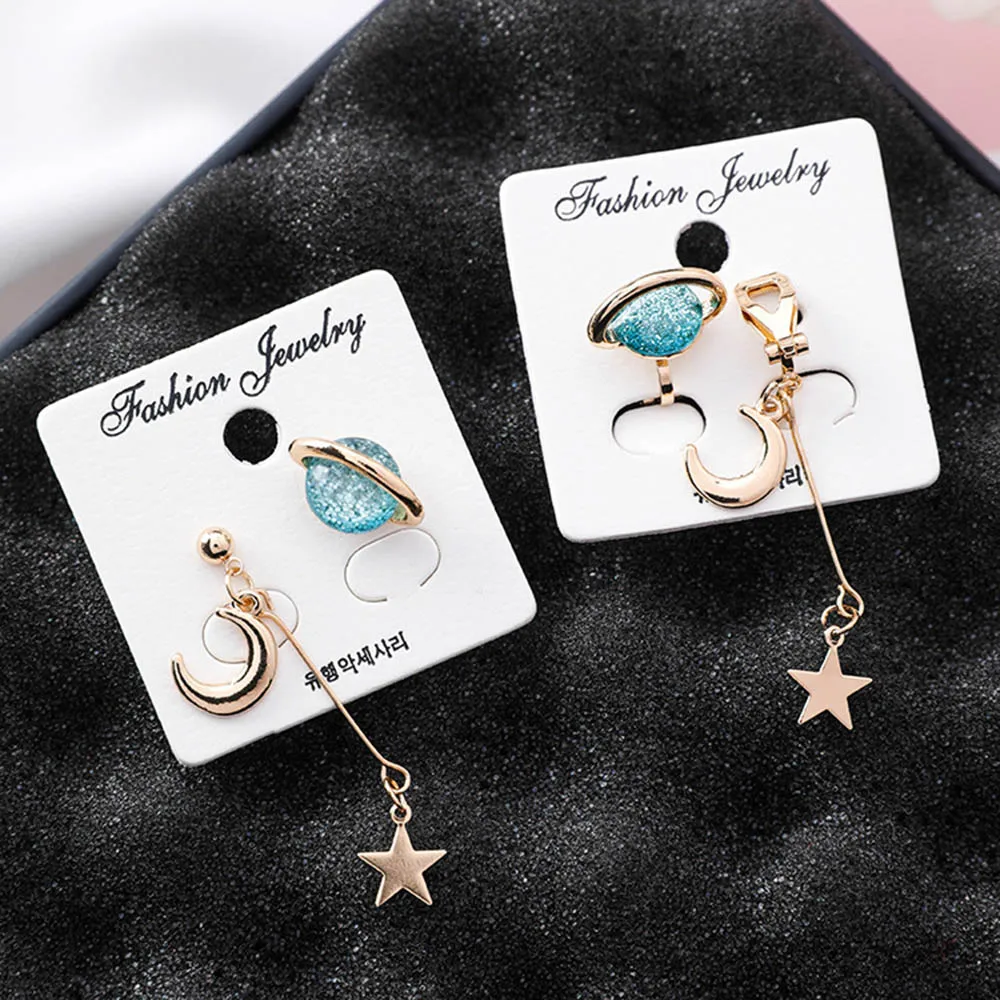 135.71 руб. 27% СКИДКА|Новый корейский шарм звезды и луна клип на серьги без пирсинга для женщин девушка мода Асимметричные серьги Роскошные ювелирные изделия-in Серьги-клипсы from Украшения и аксессуары on Aliexpress.com | Alibaba Group