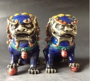 

A Pair Chinese Cloisonne Copper Statue - Lion Foo Dog