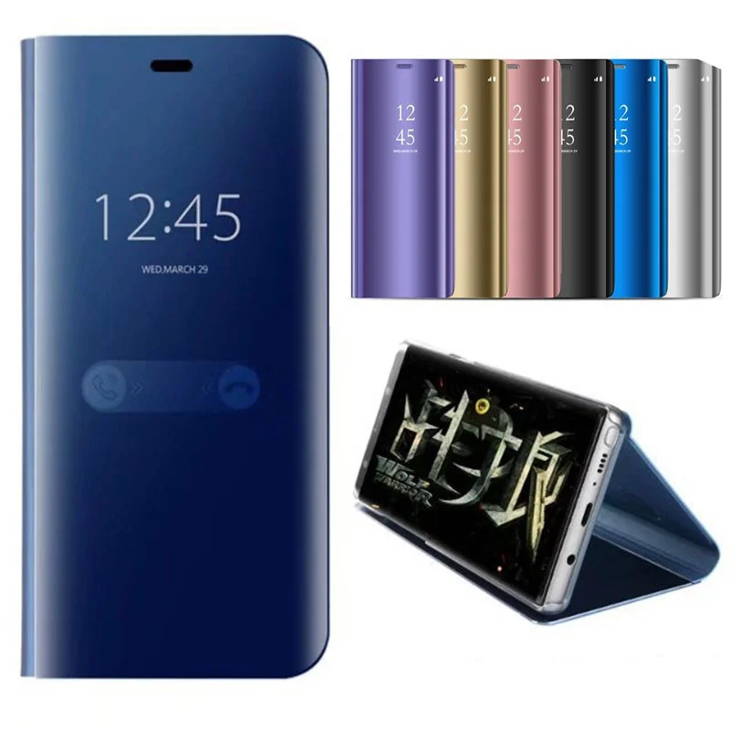 Роскошный зеркальный кронштейн умные кожаные чехлы для телефонов Samsung Galaxy S10 S9 S8 A7