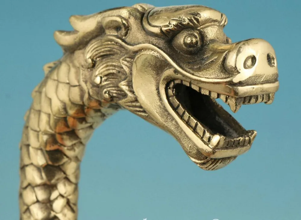 100% bronze Pure Copper Brass Grandpa Good Lucky Chinese Old Handmade Carved Dragon Statue Cane Walking Stick Head Decorati | Дом и сад