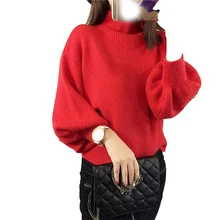 Весна осень зима Для женщин свитер Модные водолазки рукав фонарик рукавами Пуловеры свободные трикотажные свитеры для женщин женский джемпер Топ S7