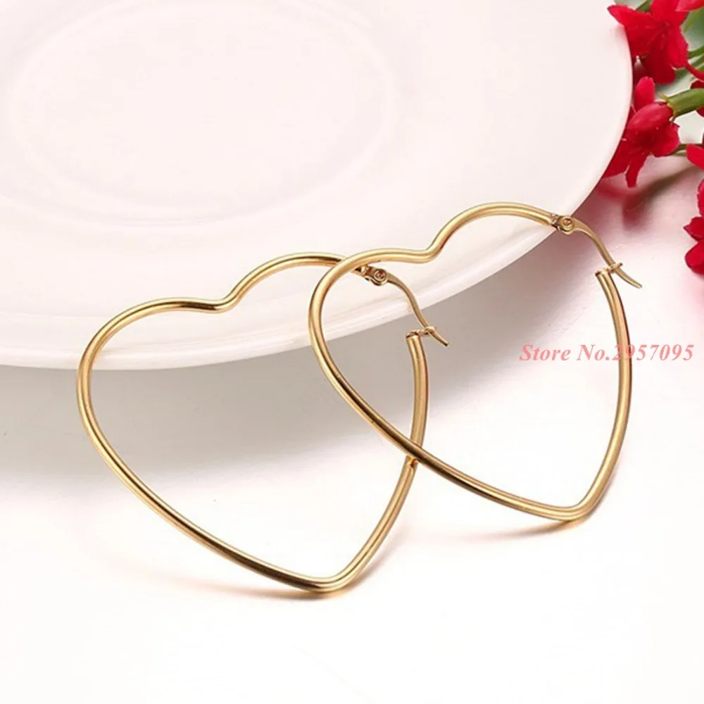 1Pair Stainless Steel Earrings Gold Color Heart shape Earrings For Women Girls Earrings Women Jewelry Free Shipping