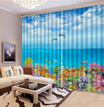 

3d Curtain Sea Lionfish Coral Beautiful Underwater Scenery Indoor Decoration Beautiful And Practical Curtains