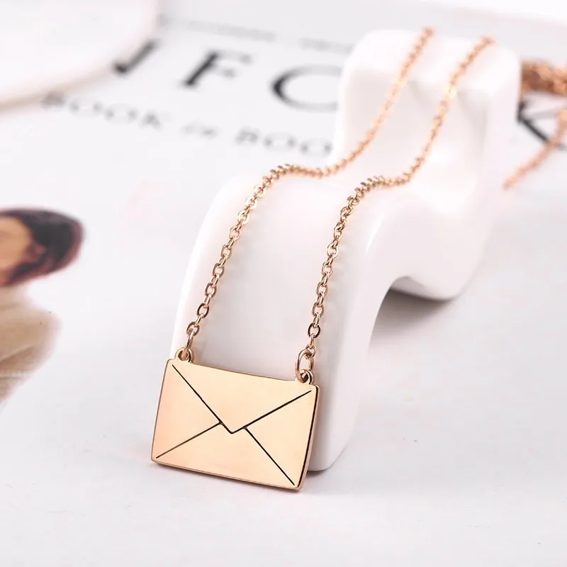 Rirゴールド封筒ペンダントネックレスステンレス鋼女性ミニマ宝石ネックレスメール封筒ジュエリー Chain Necklaces Aliexpress