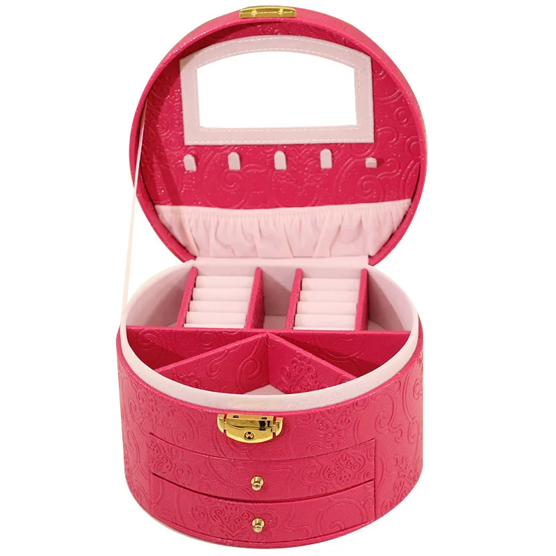 

Guanya Jewelry Display carrying Box Organizer Flannel leather Round Jewelry Gift Case Jewellery Storage Cylinder organizador