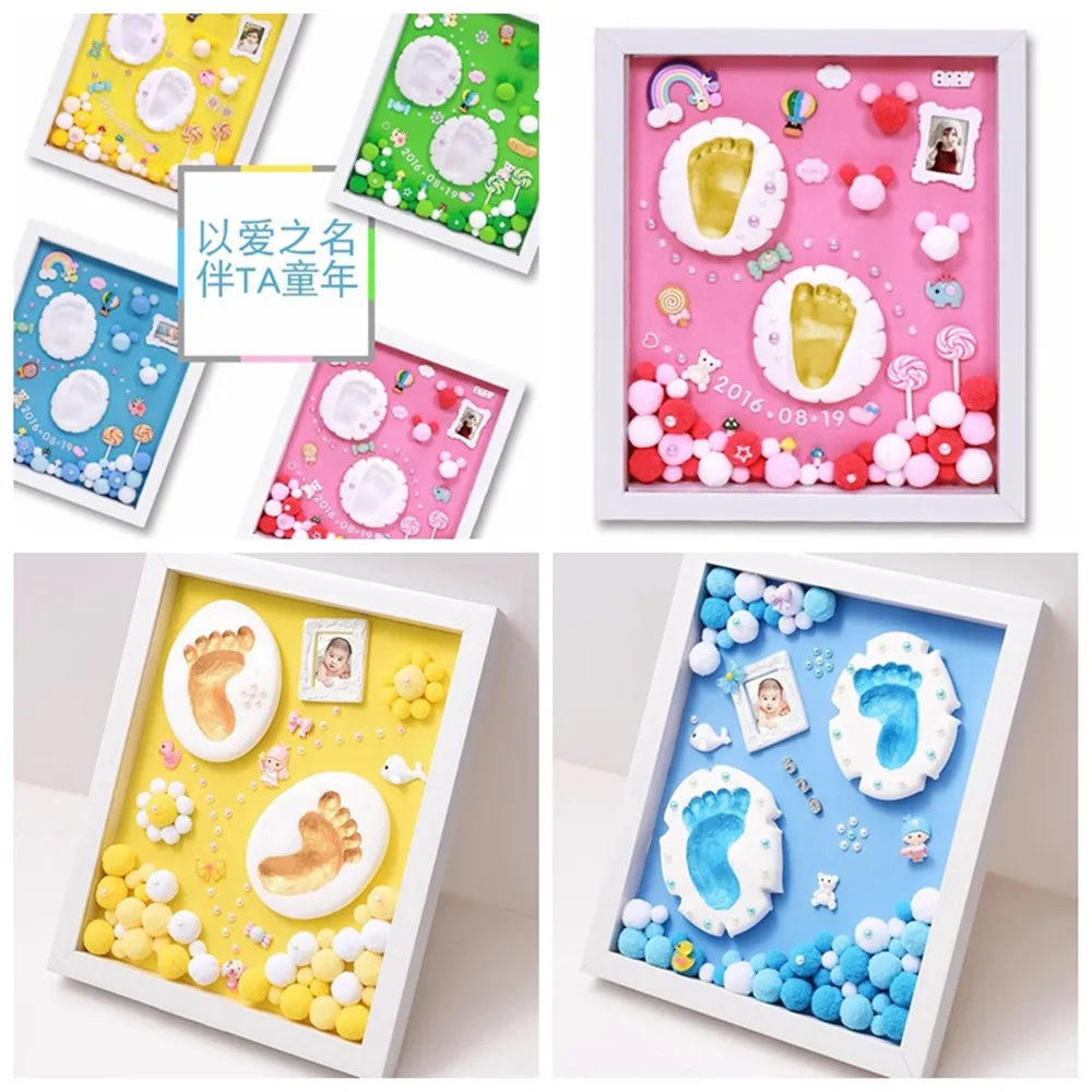 Taoqueen Baby Care Air Drying Soft Clay Baby Handprint Footprint Imprint Kit Casting Parent-child Hand Inkpad Fingerprint Hot