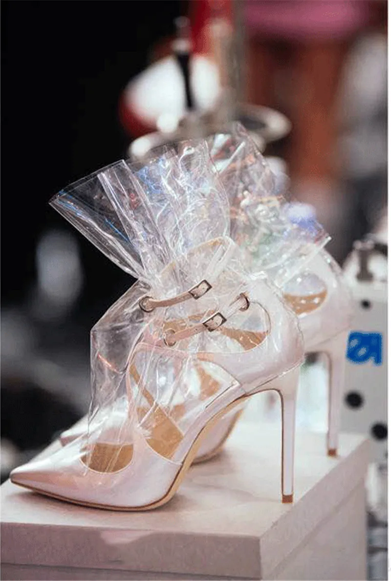 Mcacchi/Новинка года; женские туфли-лодочки с декором из пвх; женские ботильоны на высоком каблуке 10 см; прозрачные женские ботинки с острым носком; модельные женские туфли