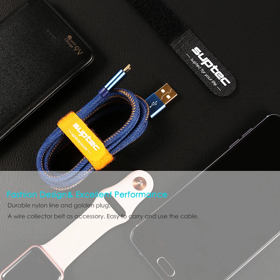 SUPTEC джинсовый Плетеный позолоченный кабель Micro USB для быстрой зарядки зарядное