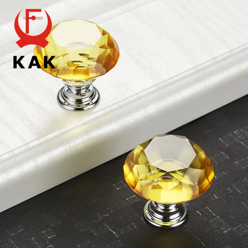KAK 30mm 5pcs 다이아몬드 모양 크리스탈 유리 손잡이 찬장은 서랍 손잡이를 당깁니다 주방 캐비닛은 가구 핸들 하드웨어를 처리합니다