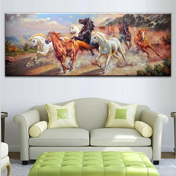 

1 Piece Chinese Style Ten Thousand Horses Gallop Forward Spray Plane Painting For Living Room Decorative Unframed Wall Picture