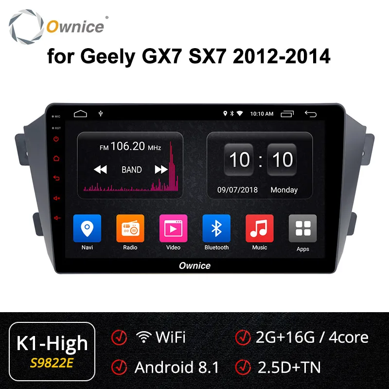 Ownice k3 k5 k6 Восьмиядерный Android 9,0 автомобильный Радио Аудио плеер для Geely GX7 SX7 2012 2013 Автомобильный gps dvd-плеер 4G LTE SPDIF - Цвет: S9822 K1-High