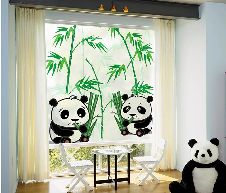 Customized size windows Glass Film Door Stickers Fashion sticker Art Translucent Static cling(no glue) Panda bamboo | Дом и сад