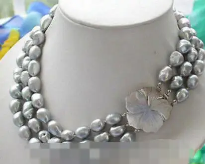 9-10 MM AAA+ gray baroque freshwater Cultured pearl NECKLACE 3 row | Украшения и аксессуары