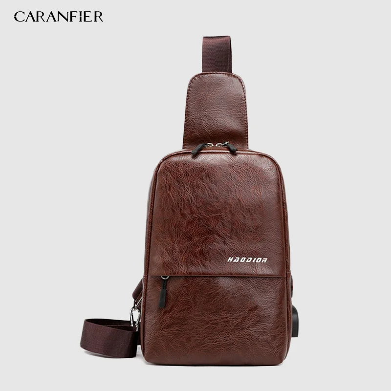CARANFIER, 3 шт., Мужская модная сумка через плечо, функциональная, вращающаяся кнопка, открытая кожаная нагрудная мужская сумка, сумки на плечо, нагрудная сумка - Цвет: 61 Brown 1Pcs