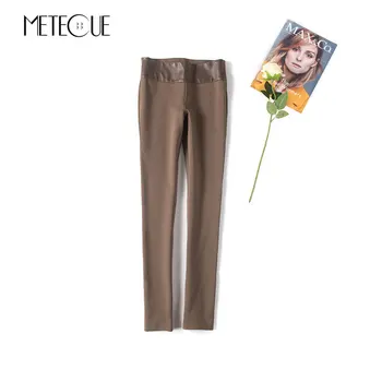 

Office Lady Plus Size Elastic Waist Women Pencil Pants 100% Sheepskin Patchwork Stretch Ponte De Roma Pants Autumn Winter 2017