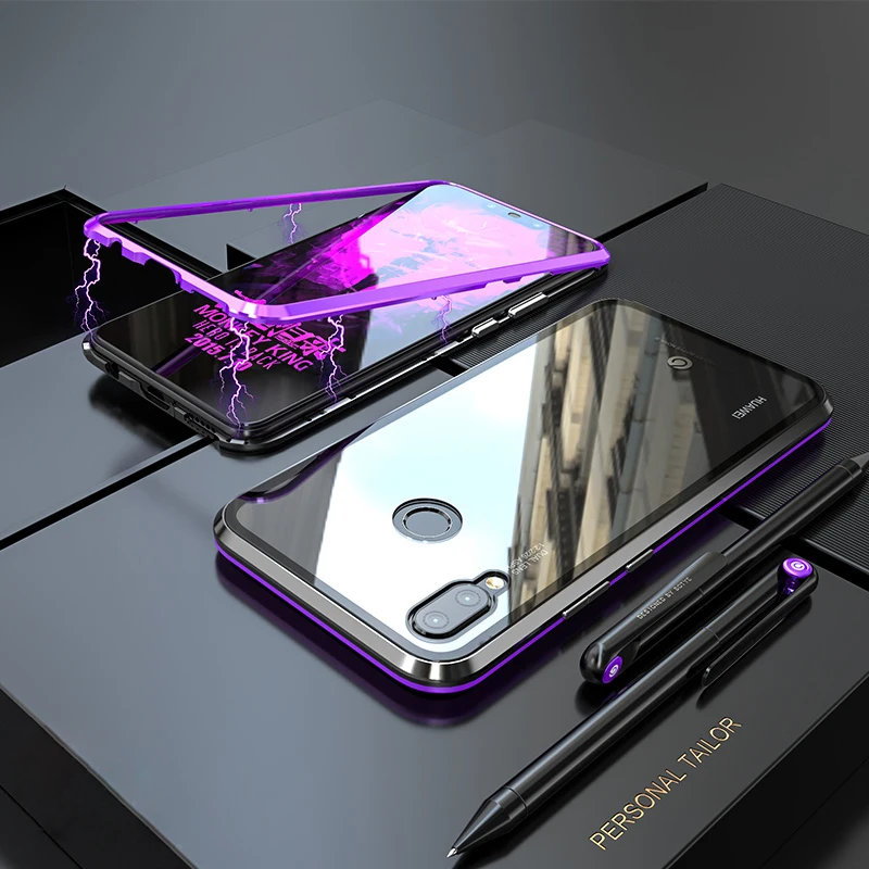 Magnetic Metal Bumper Case For Huawei P Smart Plus 6.3 inch Nova 3i Phone Glass Back Cover PSmart Huwai |