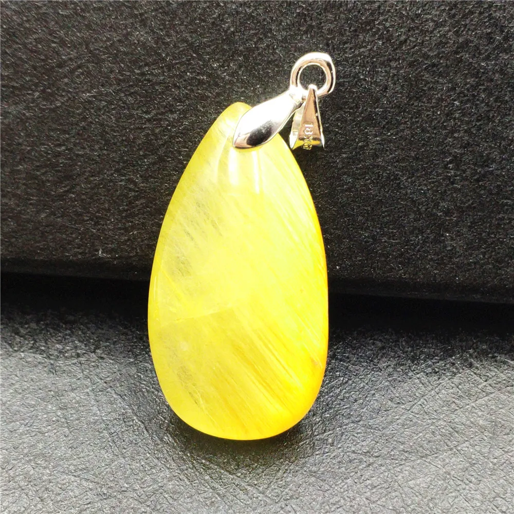 

Top Quality Natural Gold Rutilated Quartz Pendant 30x16x10mm For Woman Men Wealthy Gift Lucky Stone Crystal Necklace Pendant