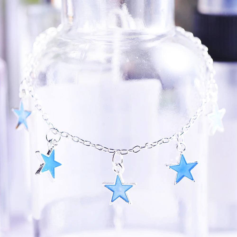 

QIYIGE Jewelry Trend Glow Night Tassel Anklets Female Beach Night Glow Blue Five-Pointed Star foot jewelry Anklets