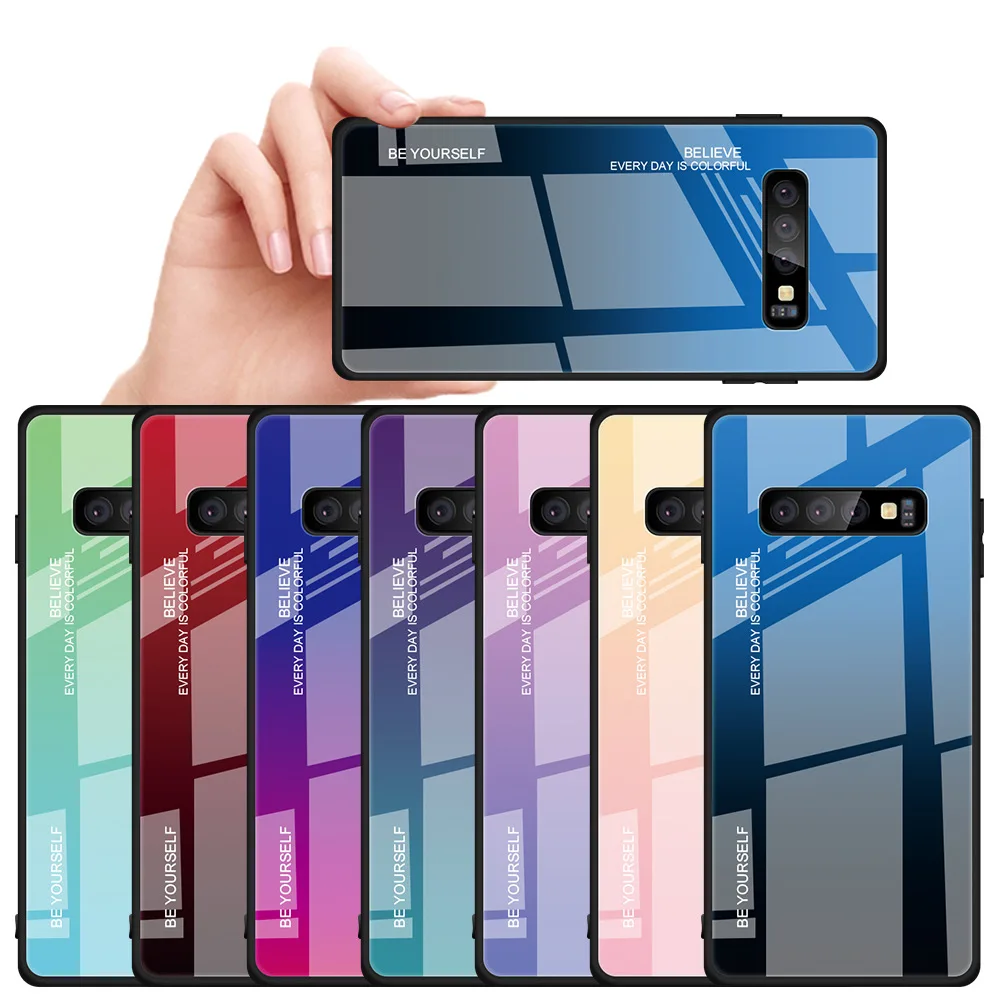 

TOYOZO Tempered glass Phone case for Samsung Galaxy a50 s10 s8 s9 a6 a8 plus 2018 j4 j6 plus Aurora Colorful Cover