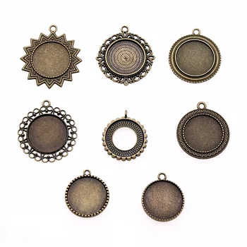 

6pcs/lot Fit 25mm Round Glass Cabochon Base Setting Pendant Tray For Jewelry DIY Making Antique Bronze Color FM1034