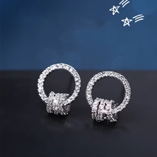 Новые серебряные серьги-гвоздики с геометрическими кругами для женщин, модные простые маленькие круглые серьги с кристаллами CZ, вечерние серьги, подарок