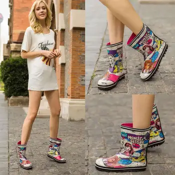 

2019 new fashion cute ladies rain boots boots anti-skid wear rain boots water rubber shoes EU size 34-40