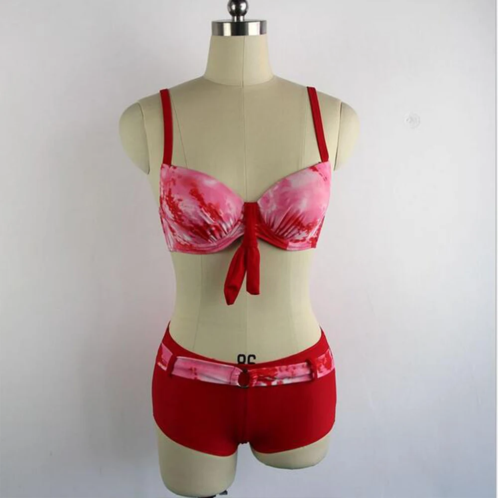 Shinny Swimwear With Boxer Short 2018 New Women Sexy Padded Push Up 2 Pcs Swimsuit Straps Bikinis XL