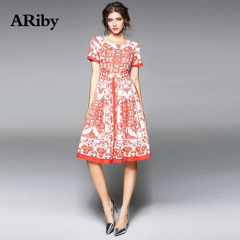 Women Dress 2019 New Spring/Summer Fashion Office Lady Temperament Printed Square Collar Short Sleeve Slim A-Line Dress Vestidos
