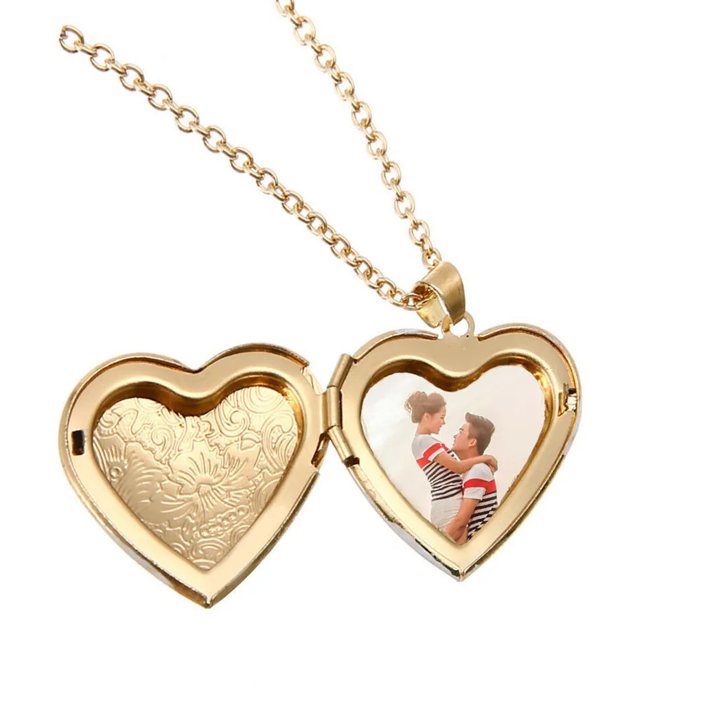 

Retro Classic Heart-shaped Pendant Necklace Locket Mini Photo Frame Box Pendants Necklace For Women Charm Link Chain Jewelry