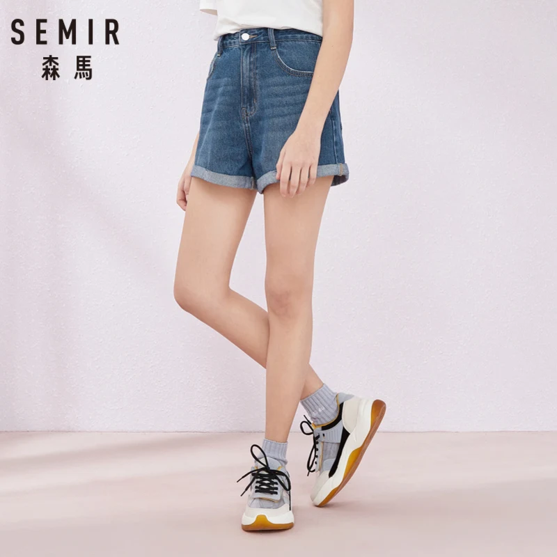 Женские джинсовые шорты SEMIR корейские с отворотами и дырками уличные для лета