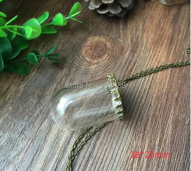 

20sets/lot 38*25mm glass globe 25mm bronze plated setting base glass cover DIY Glass vial jewelry glass bottle