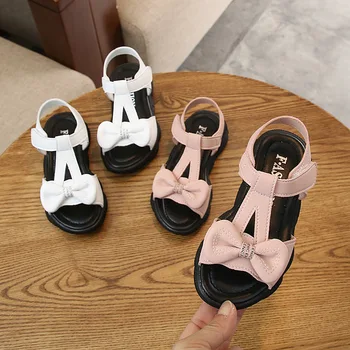 

New girls sandals summer new princess children's sandals artificial PU solid color bow children's shoes