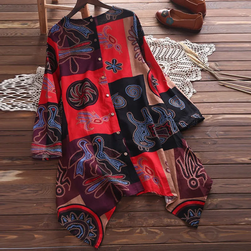 Autumn Tops For Women 2019 Casual O-neck Button Print PRINT Blouse Top And Blouses Black Long Sleeve Shirt |