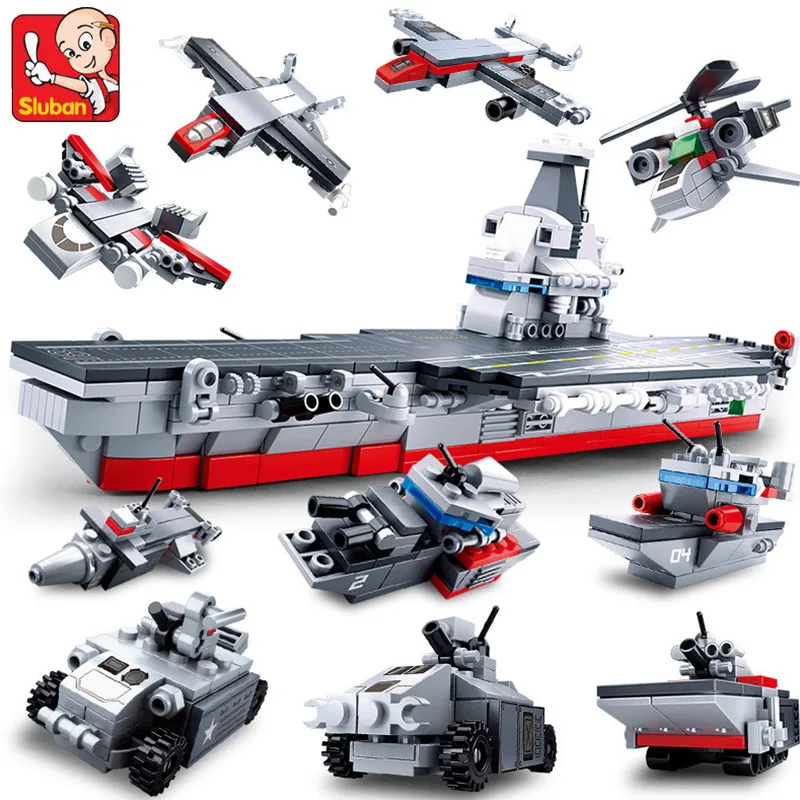 

361Pcs 10IN1 Aircraft Carriers Sea Air And Land Military Corps Building Blocks Compatible LegoINGs ARMY Bricks Toys for Children