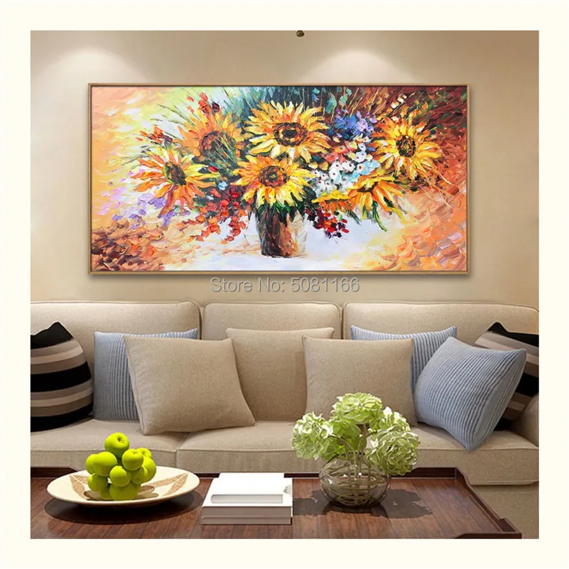 

Hand painted thick Abstract Yellow flower Canvas Art sunflowers chrysanthemum Wall Picture For Living Room Home Decor floral art