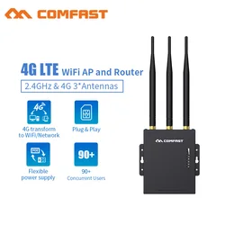 Comfast roteador wi fi sem fio 2.4g lte, roteador 3x5dbi com antena ap e cartão sim 4g lte, à prova d'água