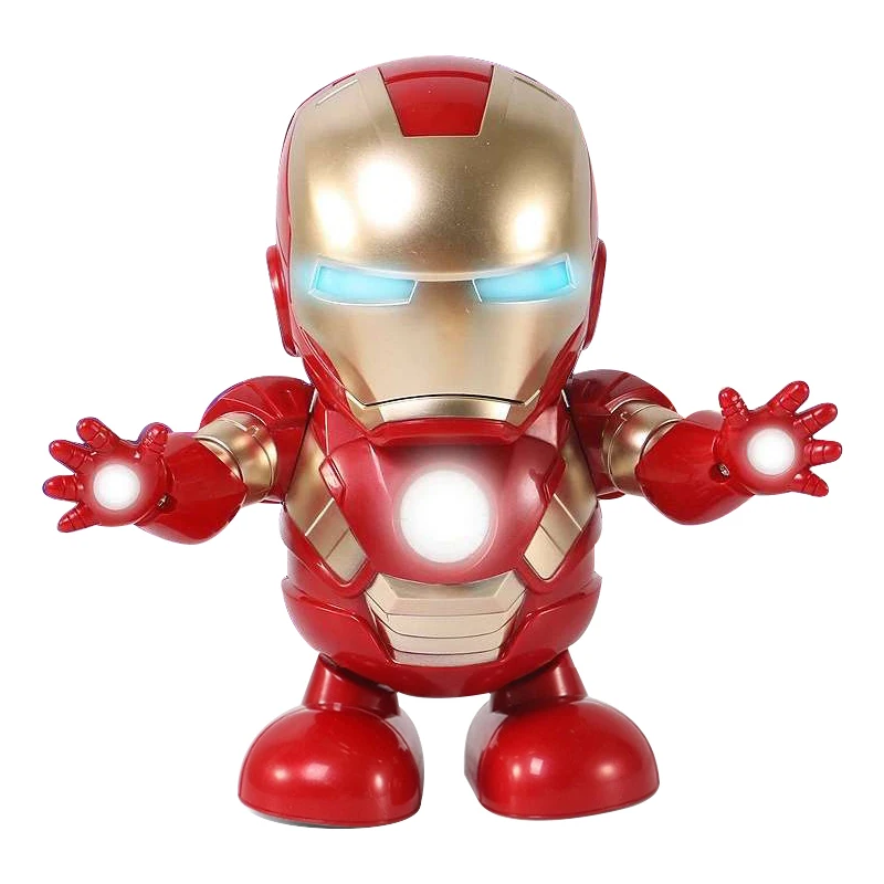 Tanie Marvel nowe gorące Avengers zabawki taniec Iron Man Robot z muzyką latarka Tony Stark Electric Action figurka zabawka dla dzieci prezent